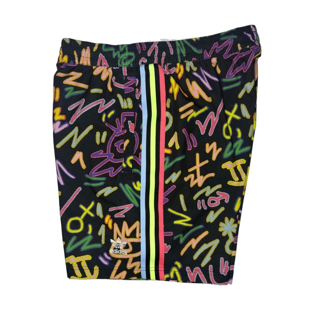 adidas Originals Men's Small Graffiti All Over Print Black Athletic Shorts - Picture 6 of 9